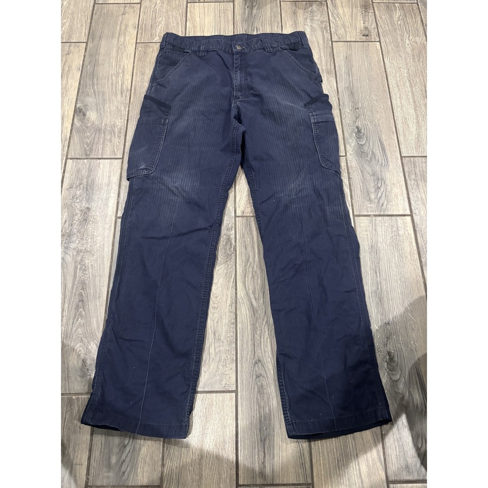 Carhartt Men's 36x34 Loose Fit Blue Canvas Cargo Work Pants Straight Leg